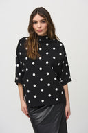 Joseph Ribkoff Black/Vanilla Jacquard Sweater Dot Print Top Style 244936