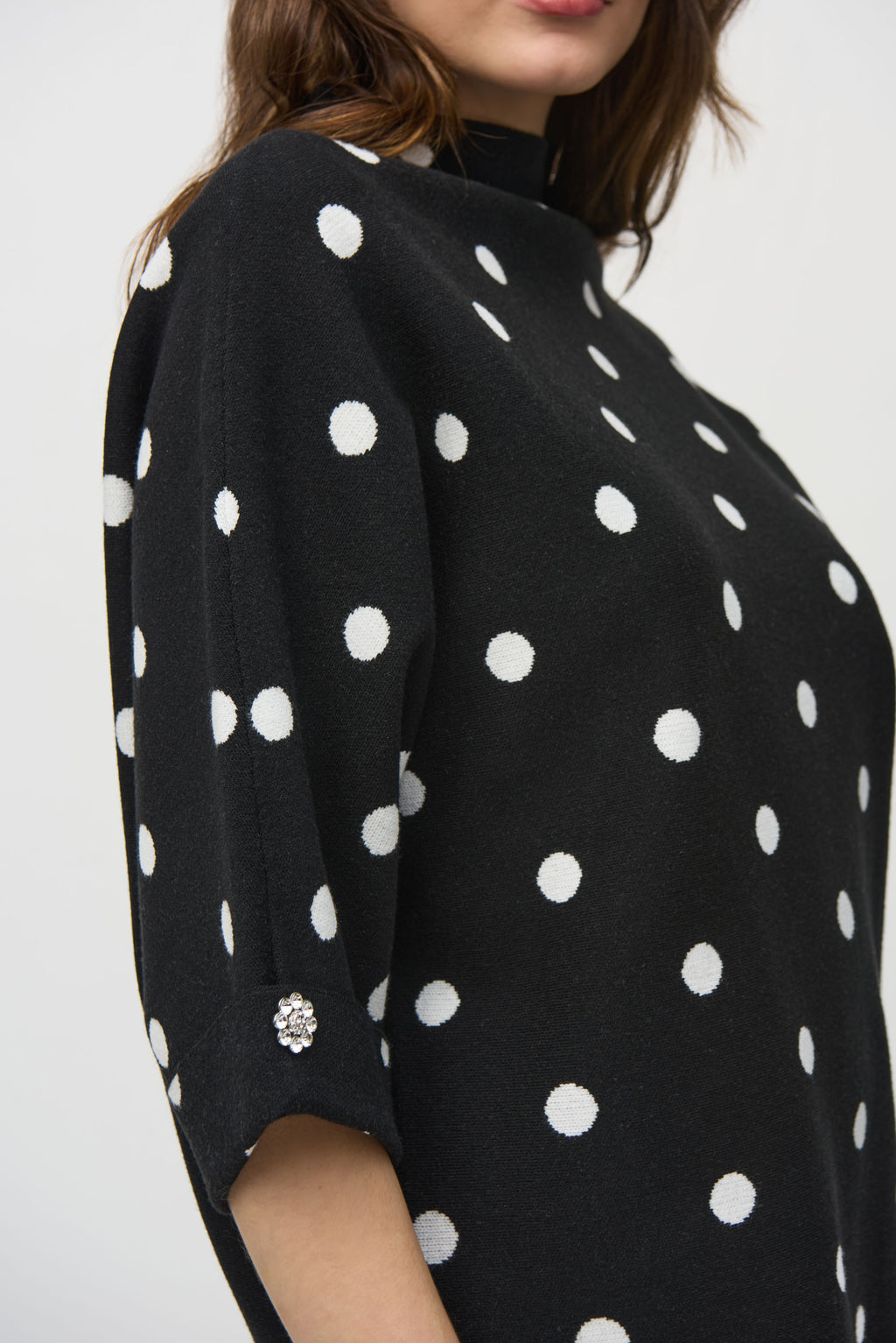 Joseph Ribkoff Black/Vanilla Jacquard Sweater Dot Print Top Style 244936