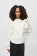 Joseph Ribkoff Vanilla Sweater Knit Pullover with Open-Shoulder Style 244937