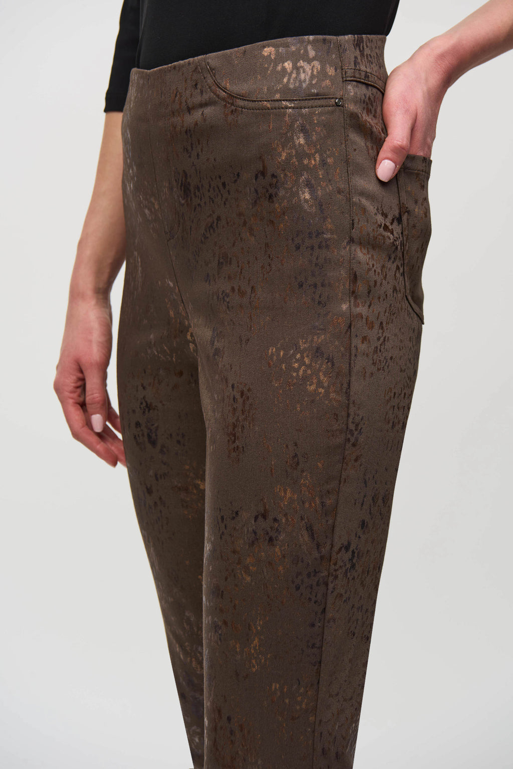 Joseph Ribkoff Brown/Multi Foiled Animal Print Classic Denim Pants Style 244945