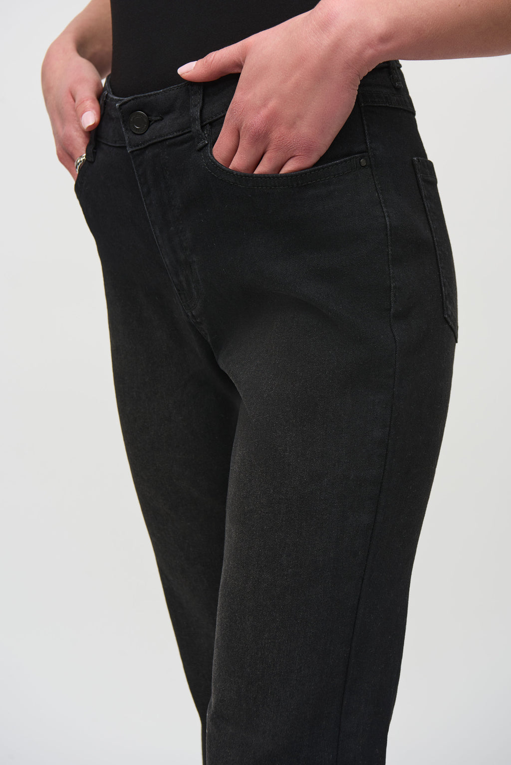 Joseph Ribkoff Classic Flared Black Denim Pants with Rhinestone Detail Style 244949