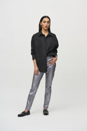 Joseph Ribkoff Black Stretch Cotton Blouse With Rhinestones Style 244950