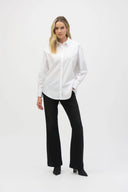 Joseph Ribkoff White Stretch Cotton Blouse With Rhinestones Style 244950