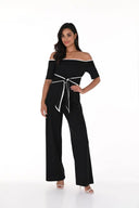 Frank Lyman Black/Off-White Open Shoulder Jumpsuit Style 246120