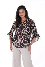 Frank Lyman Black/Blush Animal Print Blouse Style 246351