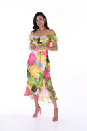 Frank Lyman Fuchsia/Green Floral Print Dress Style 246484