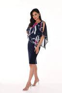 Frank Lyman Midnight/Fuchsia Dress with Floral Print Chiffon Cape Style 248103