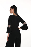 Frank Lyman Black V-Neck Cowl Neck Top with Bell Sleeves Style 249025