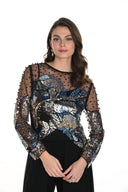 FRANK LYMAN HAUT NOIR/BLEU AVEC PERLES ET PAILLETTES STYLE 249414U