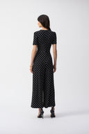 Joseph Ribkoff Black/Vanilla Dot Print Wrap Culotte Jumpsuit Style 251008