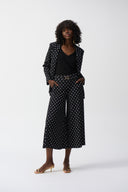 Joseph Ribkoff Black/Vanilla Dot Print Pull-On Culotte Pants Style 251040