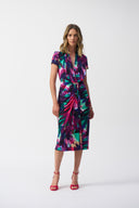 Joseph Ribkoff Multi Silky Knit Tropical Print Wrap Dress Style 251042