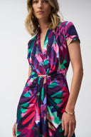 Joseph Ribkoff Multi Silky Knit Tropical Print Wrap Dress Style 251042