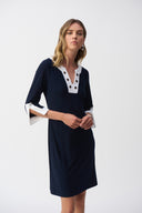 JOSEPH RIBKOFF MIDNIGHT BLUE/VANILLA BLOCK A-LINE DRESS STYLE 251046