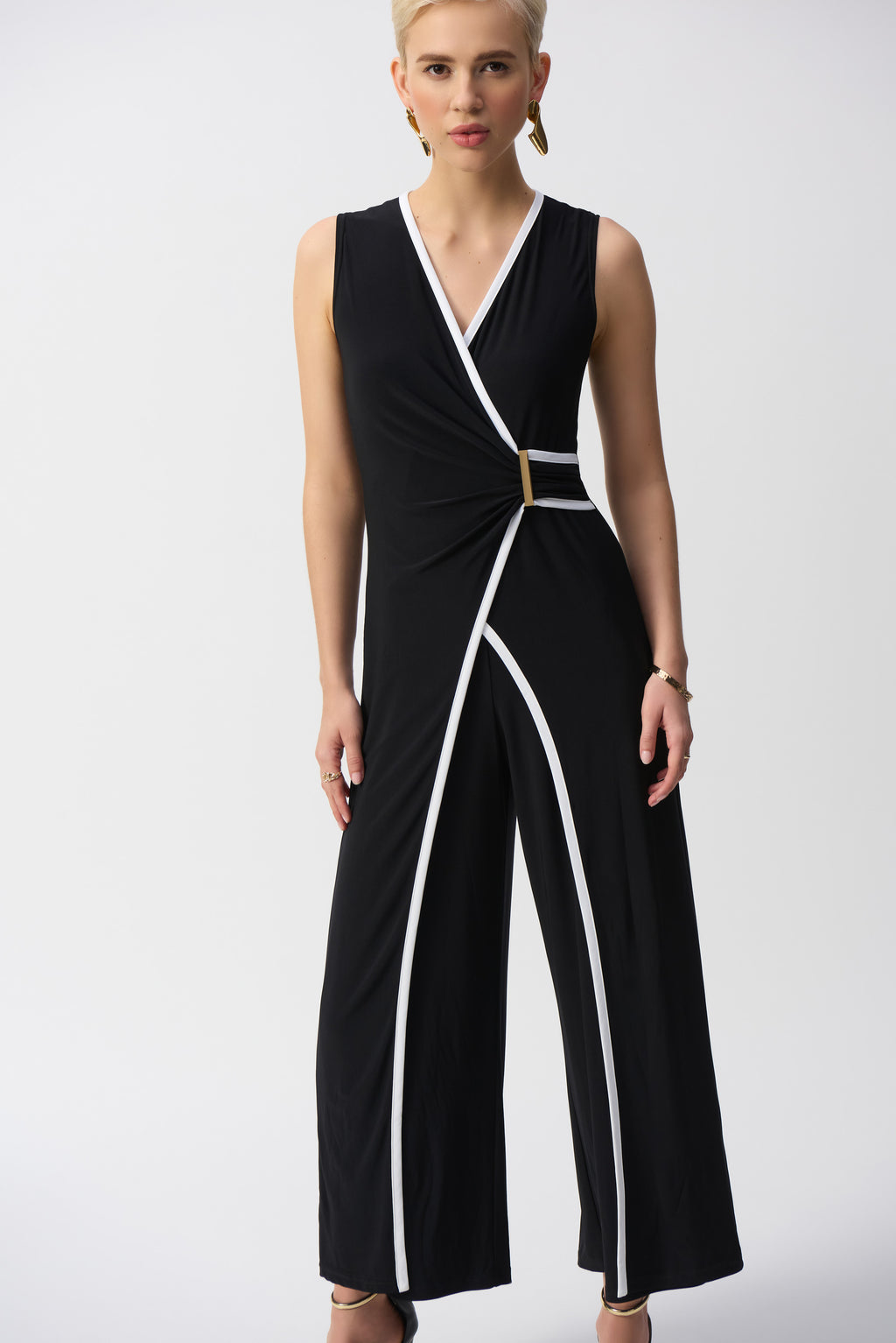 Joseph Ribkoff Black/Vanilla Sleeveless Culotte Jumpsuit Style 251048