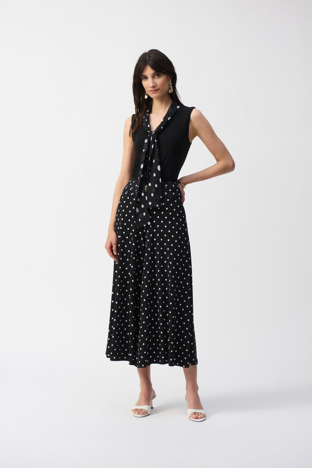 Joseph Ribkoff Black/Vanilla Top With Dot Tie Style 251078