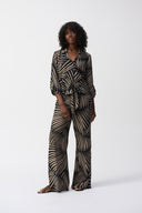 Joseph Ribkoff Black/Dune Gauze Tropical Print Wide-Leg Pants Style 251085