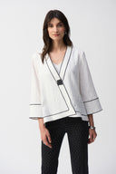 Joseph Ribkoff White/Black Jacquard Woven Swing Jacket Style 251090