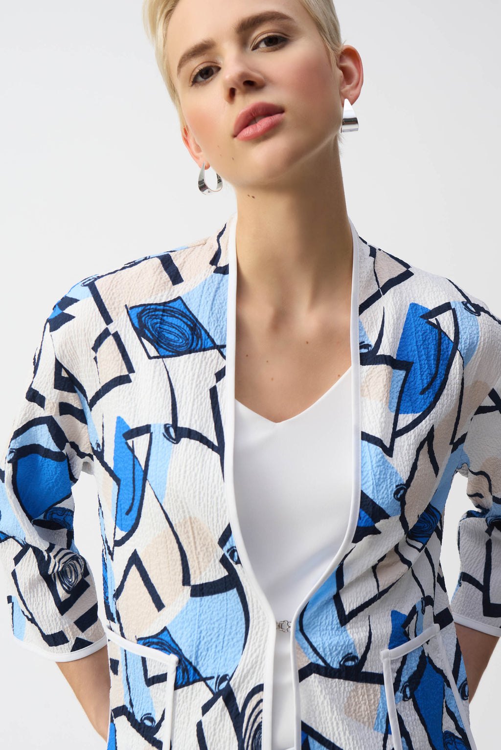 Joseph Ribkoff Vanilla/Multi Geometric Print Jacket Style 251105