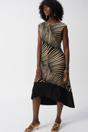 Joseph Ribkoff Black/Dune Tropical Print High-Low Dress Style 251107