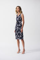 Joseph Ribkoff Midnight Blue/Vanilla Geometric Print Sheath Dress Style 251108