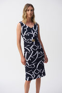 Joseph Ribkoff Midnight Blue/Vanilla Geometric Print Sheath Dress Style 251108