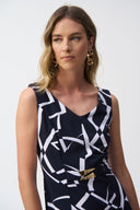 Joseph Ribkoff Midnight Blue/Vanilla Geometric Print Sheath Dress Style 251108