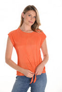 Frank Lyman Orange Ribbed Crew Neck Top Style 251123