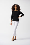 Joseph Ribkoff Black/Vanilla Loop Detail Fitted Top Style 251133