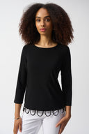 Joseph Ribkoff Black/Vanilla Loop Detail Fitted Top Style 251133