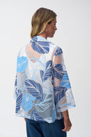 Joseph Ribkoff Blue/Multi Novelty Leaf-Print Trapeze Jacket Style 251135