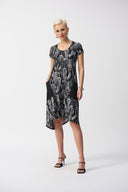 JOSEPH RIBKOFF BLACK/VANILLA CONVERSASIONAL PRINT COCOON DRESS STYLE 251140