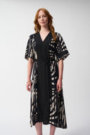 Joseph Ribkoff Black/Multi Woven Tropical Print A-Line Dress Style 251154