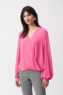 Joseph Ribkoff Bubble Gum Georgette Boxy Wrap Top Style 251172