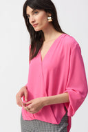 Joseph Ribkoff Bubble Gum Georgette Boxy Wrap Top Style 251172