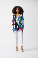 Joseph Ribkoff Vanilla/Multi Face Print Straight Blazer Style 251176