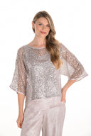 Frank Lyman Champagne Mesh Top with Sequins Style 251181