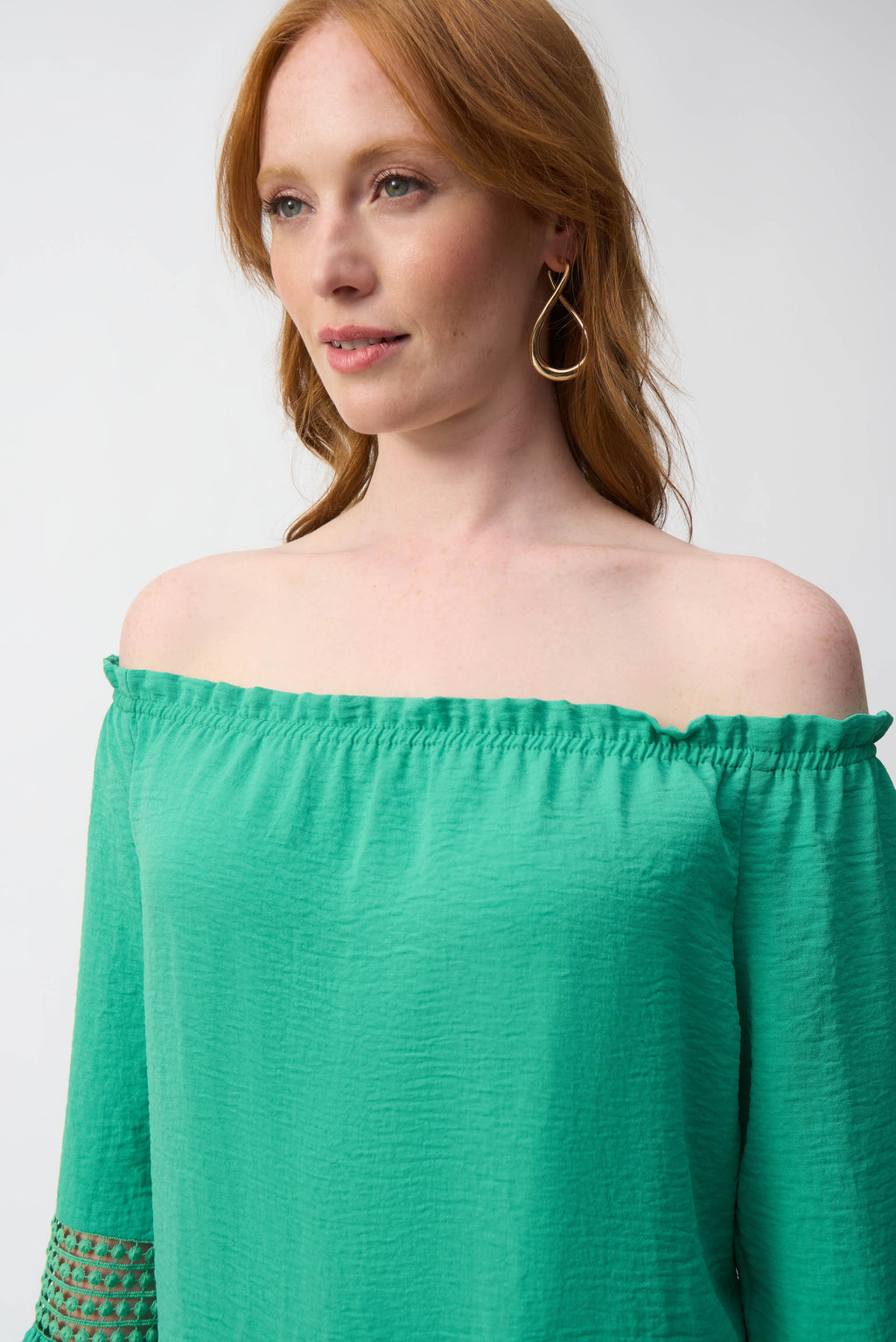 Joseph Ribkoff Garden Green Gauze Off-Shoulder Flared Tunic Style 251194