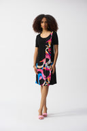 Joseph Ribkoff Black/Multi Abstract Print Trapeze Dress Style 251203