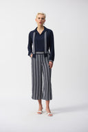 Joseph Ribkoff Midnight Blue/Vanilla Top with Stripe Scarf Style 251212