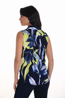 Frank Lyman Navy/Lime Leaf Print Sleeveless Top Style 251214