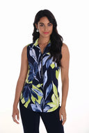 Frank Lyman Navy/Lime Leaf Print Sleeveless Top Style 251214