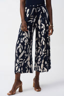 Joseph Ribkoff Midnight Blue/Beige Silky Knit Abstract Print Wide Leg Pants Style 251252