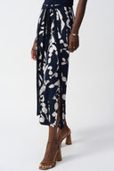 Joseph Ribkoff Midnight Blue/Beige Silky Knit Abstract Print Wide Leg Pants Style 251252