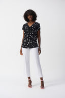 Joseph Ribkoff Black/Vanilla Dot Print Short Sleeve Top Style 251257