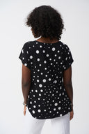 Joseph Ribkoff Black/Vanilla Dot Print Short Sleeve Top Style 251257