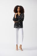 Joseph Ribkoff Black/Vanilla Chiffon Dot Print Boxy Top Style 251277