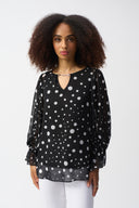 Joseph Ribkoff Black/Vanilla Chiffon Dot Print Boxy Top Style 251277