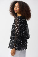 Joseph Ribkoff Black/Vanilla Chiffon Dot Print Boxy Top Style 251277