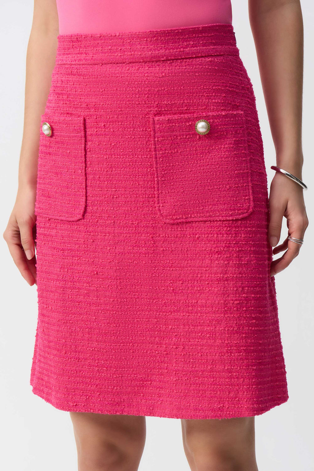 Joseph Ribkoff Pink Bouclé A-Line Skirt Style 251291